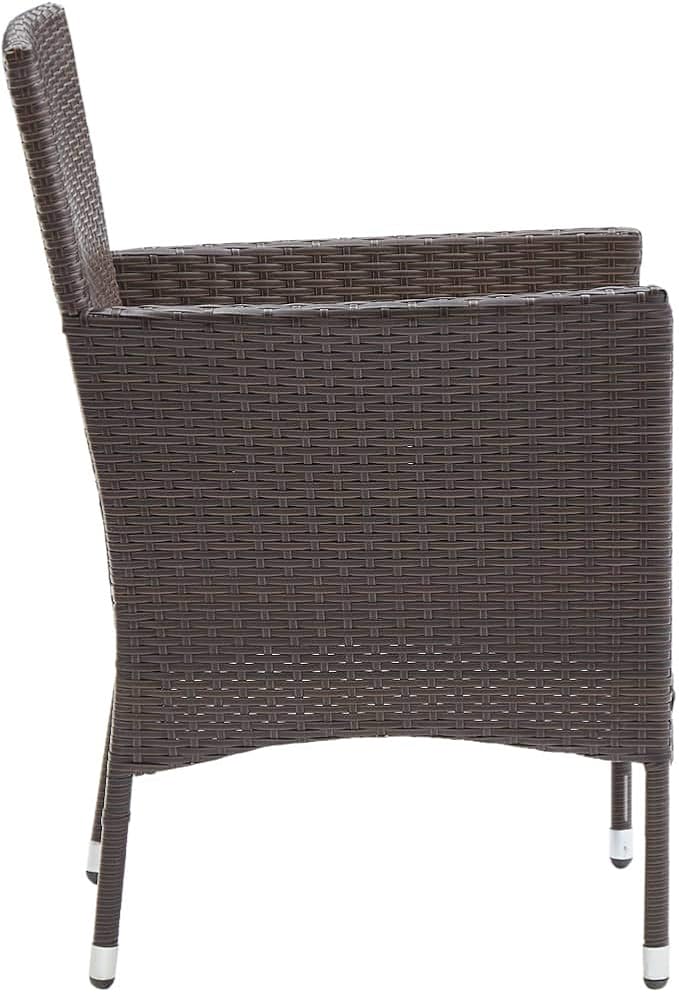 3 Piece Garden Dining Set Brown Cream White Poly Rattan Powder-Coated Steel Glass Outdoor Furniture Set for Patio Conversation