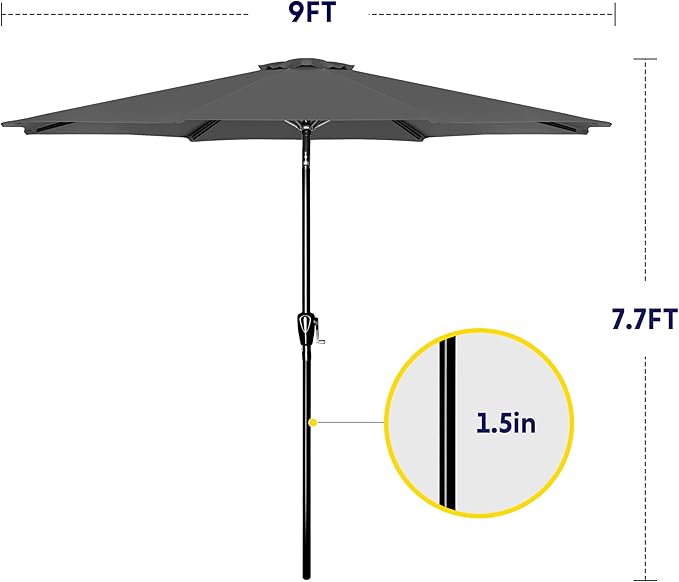 iPower 9ft Patio Umbrella Outdoor Table Umbrellas with 8 Sturdy Ribs, Push Button Tilt and Crank for Yard, Pool and Garden