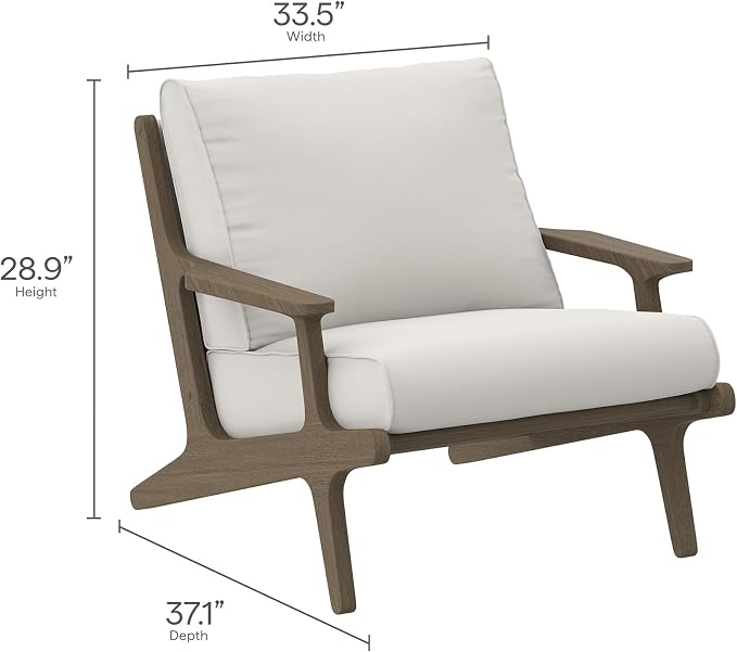 Modway Saratoga 4-Piece Teak Wood Outdoor Furniture Set in Weathered Gray White - Patio Conversation Set with Sofa, 2 Armchairs, and Coffee Table