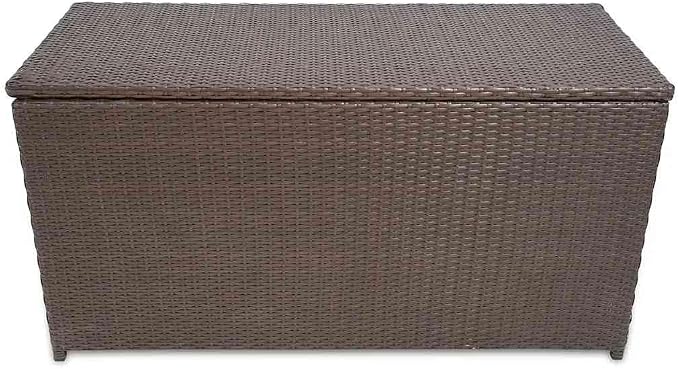 Patio Storage Box Outdoor PE Rattan 47.2"x19.7"x23.6" Brown Garden Deck Box with Steel Frame Weather-Resistant Furniture for Pool Toys Cushions