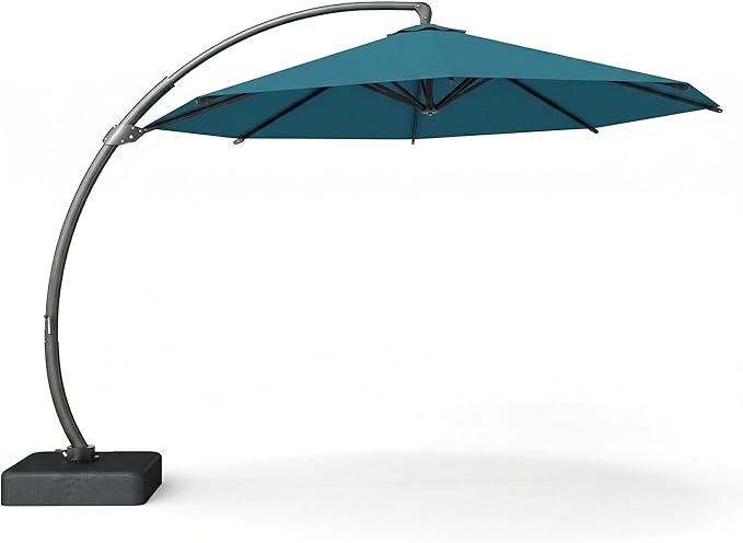 11 FT Cantilever Umbrella with Base Included, Large Round 360° Rotation Offset Umbrella Outdoor Patio, Heavy Duty Aluminum Frame, Sand-Weighted Stand, for Deck, Backyard, Pool, Garden (Lake Blue)