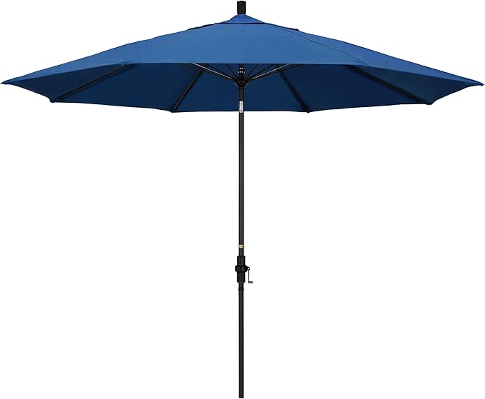 California Umbrella 11Ft Sunbrella Patio Umbrella, Fiberglass Ribs, Hand-Crank, Tilt-Collar, Black Frame, Regatta Fabric
