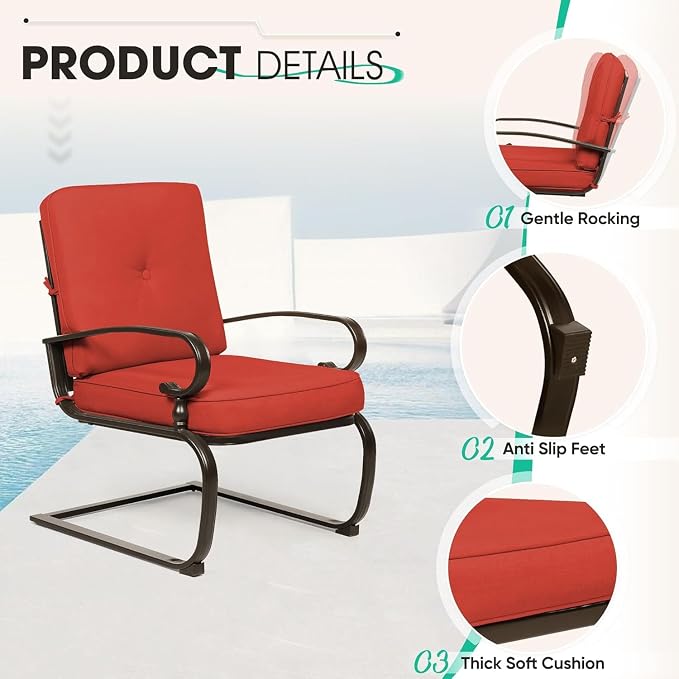 8 Pcs (6 Seats) Metal Outdoor Patio Furniture Conversation Sets, 4 Spring Chair, Loveseat and 3 Coffee Table, with Cushions (Red)