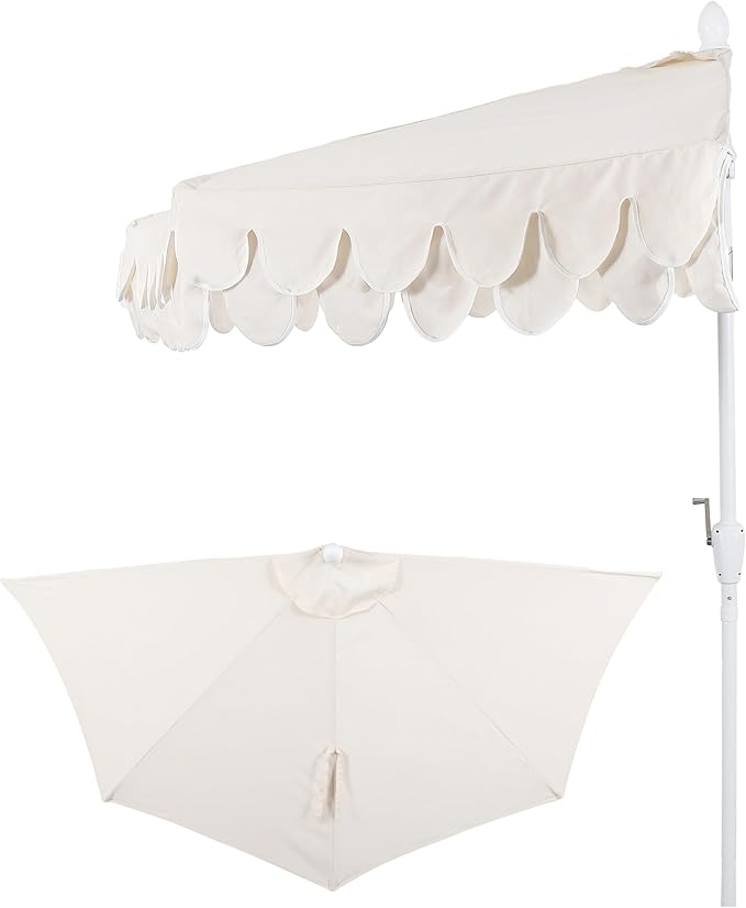 Eyely BMU1202 Noah 9 ft. Classic MidCentury Scalloped Fringe Market Patio Half Umbrella with Crank for Garden, Pool & Deck, Tilt Button and UV Protection
