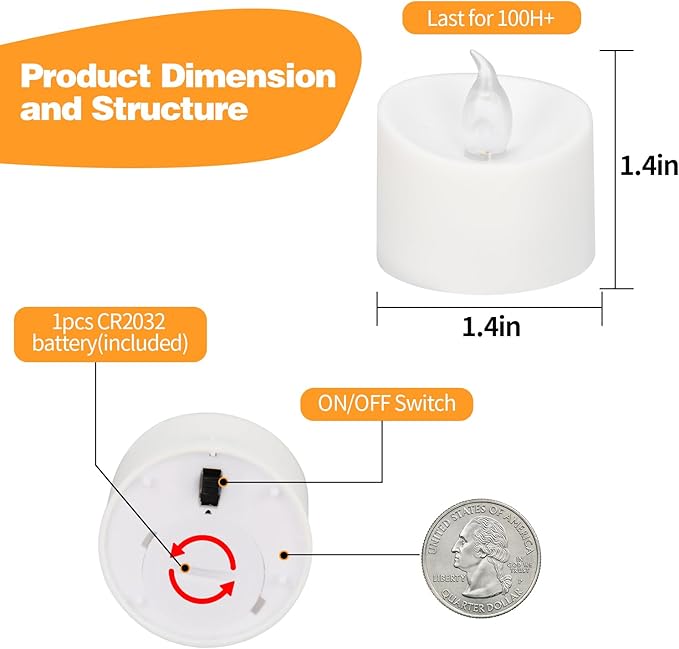 50 Pack LED Tea Lights, Last 100H+, Warm White Flickering Light