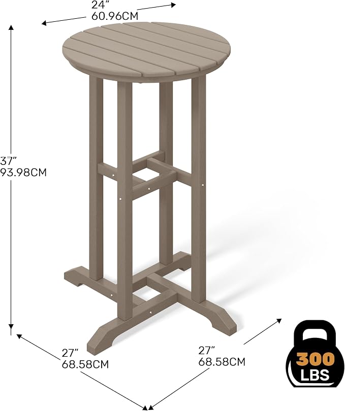 Costaelm Outdoor Bar Table, 37" Counter Height Round Patio Cocktail Bar Table, Patio Bar Table Bistro Dining Table Pub Table for Front Porch Deck, Backyard, Garden, Weathered Wood