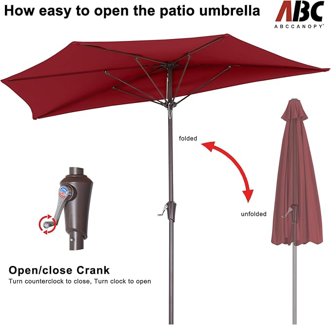 ABCCANOPY Patio Umbrella 9FT - Outdoor Half Umbrellas for Patio, Backyard, Garden, Deck (Burgundy)