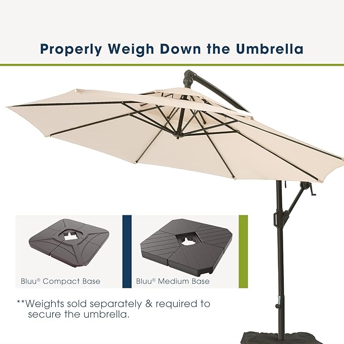 WUFF Bluu 10ft Patio Offset Umbrella Cantilever Umbrella Hanging Market Umbrella