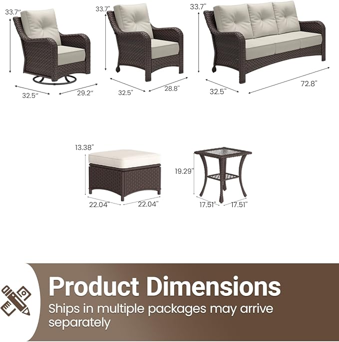 9 Pieces Outdoor Furniture Set with 6-inch Cushions, High Back Wicker Swivel Rocker Chairs with Coffee Table, Luxury Conversation Set for Deck Patio and Poolside
