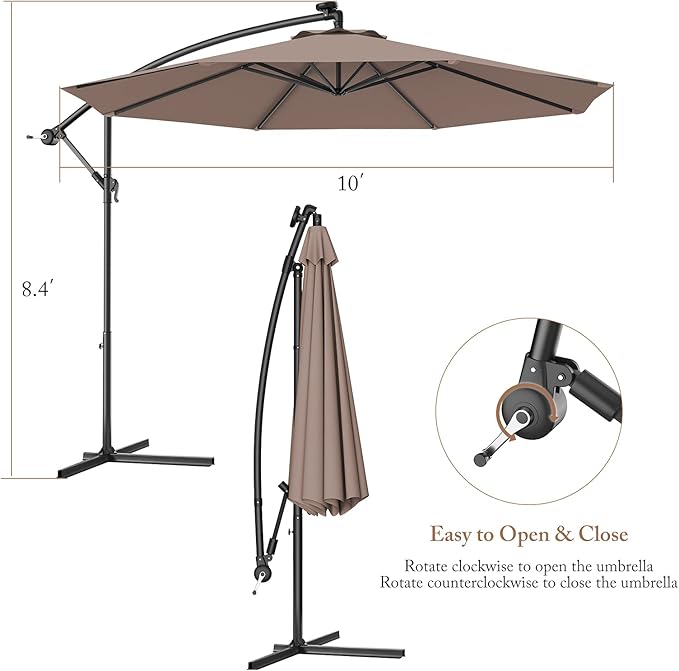 Giantex 10ft Offset Patio Umbrella with Cross Base, Tan, Polyester Fabric, 96% Sunlight Protection