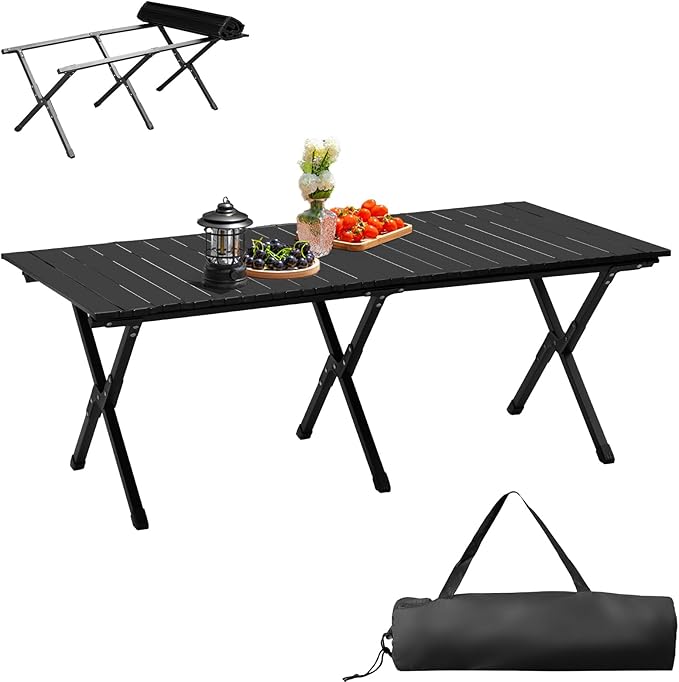 4.5 Ft Folding Portable Picnic Camping Table, Aluminum Roll-up Table with Easy Carrying Bag for Indoor, Outdoor, Beach, Backyard, BBQ, Party, Patio, Picnic
