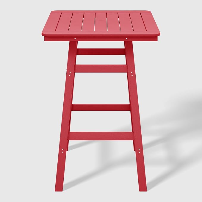 WestinTrends Malibu Square Outdoor Patio Bistro Bar Table with Umbrella Hole 42" Tall, Red