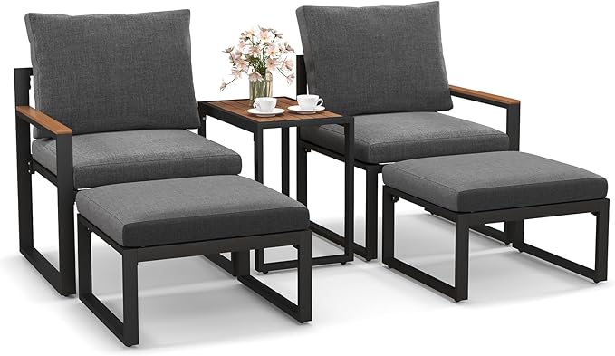 Tangkula 5 Pieces Patio Furniture Set, Aluminum Frame Weatherproof Outdoor Conversation Set with Soft Cushions, Space Saving Design, for Backyard, Poolside, Porch, Balcony