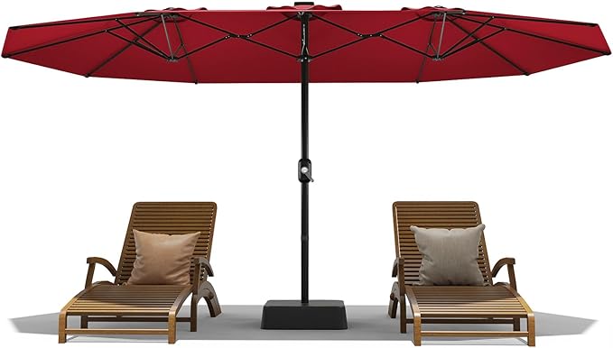 GarveeHome 13ft Large Patio Umbrellas with NO Base, Outdoor Double-Sided Rectangle Market Umbrella with Crank Handle, for Pool Lawn Garden