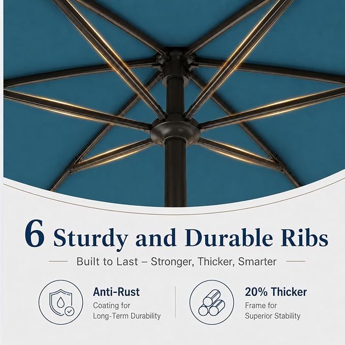 7.5ft Patio Umbrella, Outdoor Table Market Umbrella with Smooth Crank Lift, 6 Windproof Fiberglass Ribs, UPF50+ UV Protection for Deck, Pool, Garden and Backyard