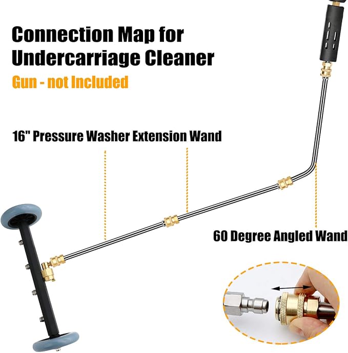 ZALALOVA Pressure Washer Undercarriage Cleaner, 16 Inch Power Washer Surface Cleaner Attachments, Under Car Wash Water Broom w/ 2 Pcs Extension Wand 1 Pc 60¡ã Angled Wand, 4000 PSI