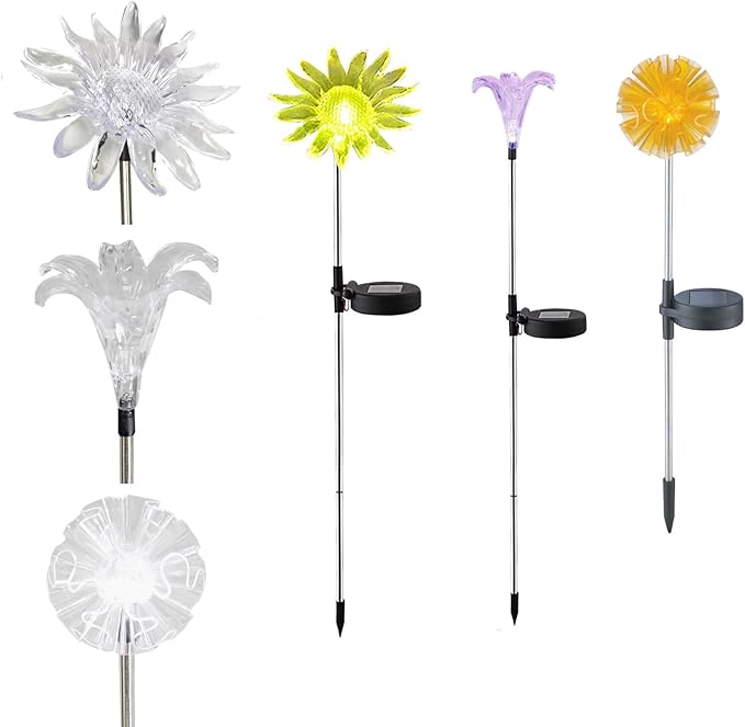 Outdoor Solar Powered LED Garden Lights Landscape Lighting Waterproof Multicolor Color Changing Stake Light for Patio Yard Pathway Flowerbed Lawn Christmas Decoration Figurine Dandelion Lily Sunflower