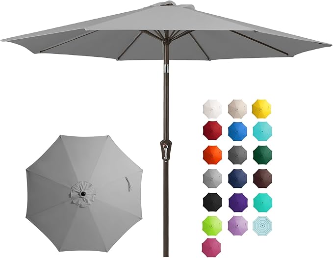 JEAREY 9FT Outdoor Patio Umbrella Outdoor Table Umbrella with Push Button Tilt and Crank, Market Umbrella 8 Sturdy Ribs UV Protection Waterproof for Pool, Garden (Light Gray)