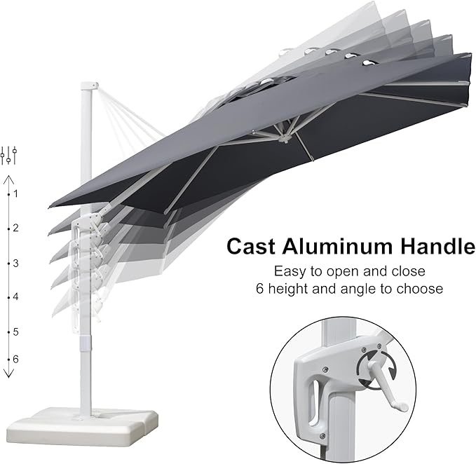 PURPLE LEAF 9 FT Patio Umbrella White Cantilever Umbrella Aluminum Square Outdoor Offset Umbrella Hanging Windproof with 360° Rotation for Garden Deck Pool, Light Grey