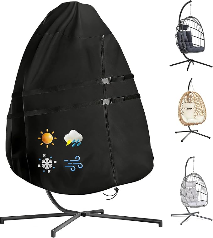Egg Chair Cover Waterproof, 60x45 Inch Windproof Single Seat Wicker Swing Hanging Egg Chair Cover,420D Heavy Duty &Weather Resistant, Anti-UV, Dustproof, Black