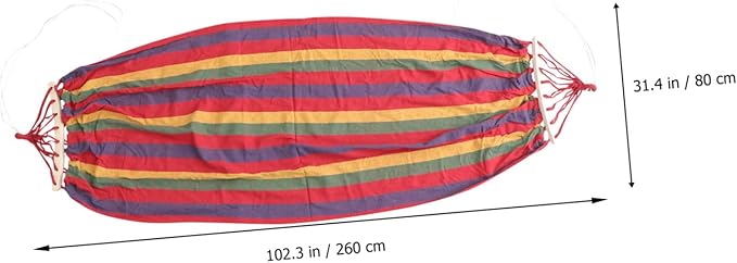 Single-Person Striped Canvas Hammock with Anti-tip Design, Widened Rainbow Outdoor Swing for Travel and Leisure, Red Cotton Fabric Suitable for Camping and Patio Use