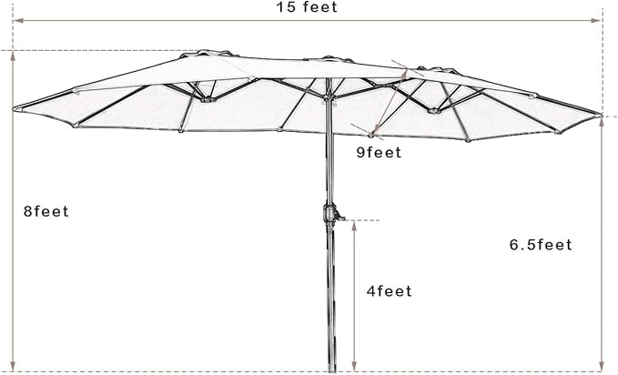 Tangkula 15 Ft Patio Umbrella Double-Sided Outdoor Market Table Umbrella with Crank (Beige)