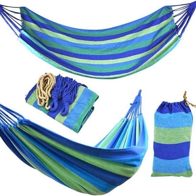 RUVOO Hammock Camping Hammock 2 Persons Striped Hammock Outdoor Leisure Bed Thickened Canvas Hanging Bed Sleeping Swing Hammock for Camping Hammocks for Outside (Color : Blue, Size : 280x80cm)
