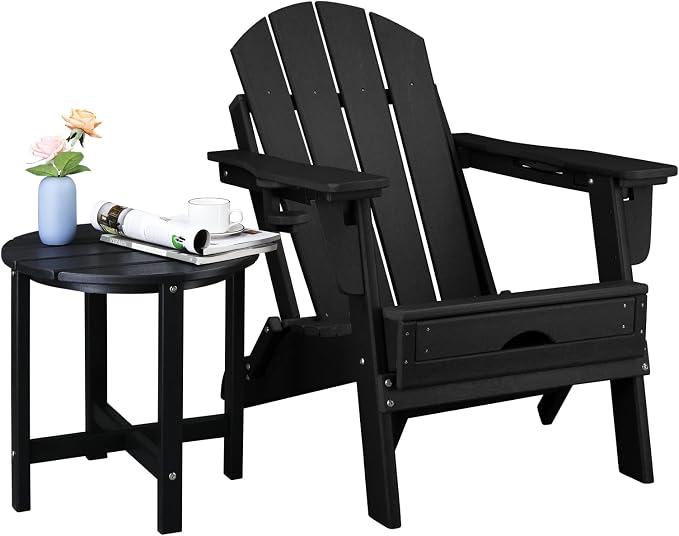 Patio Side Table, Pool Composite Patio Table,HDPE End Tables for Backyard,Pool, Indoor Companion, Easy Maintenance & Weather Resistant (Style 2-Black)