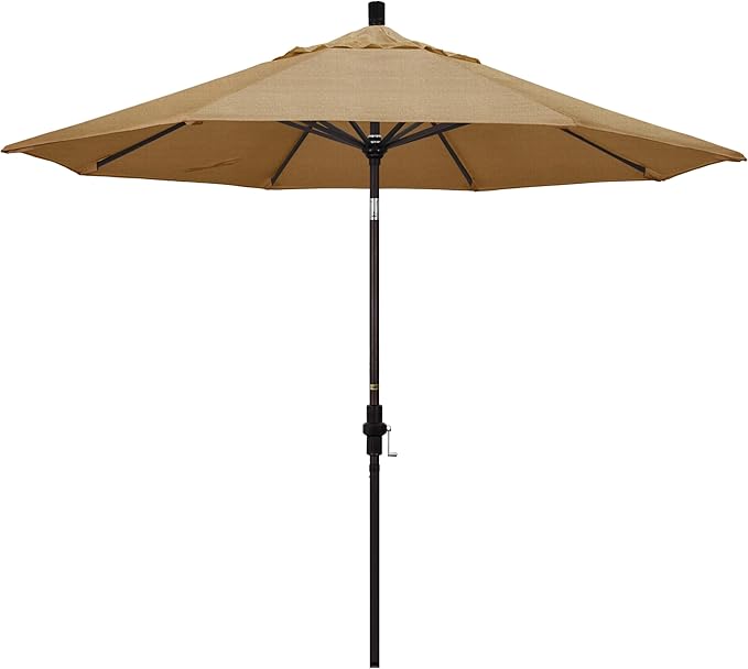 California Umbrella 9' Round Aluminum Market Umbrella, Crank Lift, Collar Tilt, Bronze Pole, Sunbrella Spectrum Cilantro