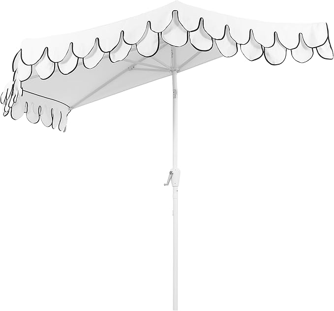 Eyely BMU1202 Noah 9 ft. Classic MidCentury Scalloped Fringe Market Patio Half Umbrella with Crank for Garden, Pool & Deck, Tilt Button and UV Protection