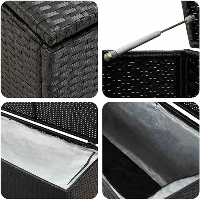 Large Outdoor Storage Box 70.9"x70.9"x27.6" Black Rattan Deck Chest with Gas Lift Lid for Patio, Garden, Balcony, UV-Resistant & Robust Steel Frame