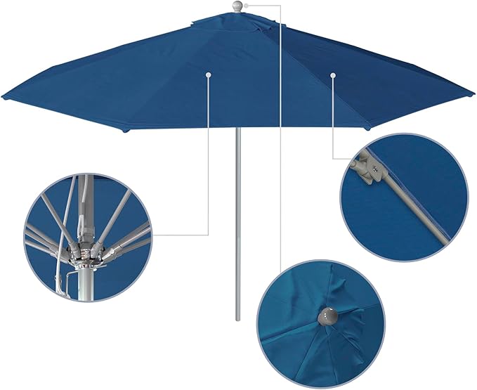 California Umbrella 11Ft Commercial Grade Sunbrella Fabric Market Umbrella, Pulley Lift, Aluminum/Fiberglass, 2mm pole wall, Silver Frame, Regatta Fabric