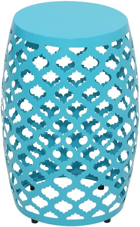 Round Patio Outdoor Indoor Drum Steel Side Table, Patio Garden Table, Coffee End Table Nightstand for Small Spaces, Teal