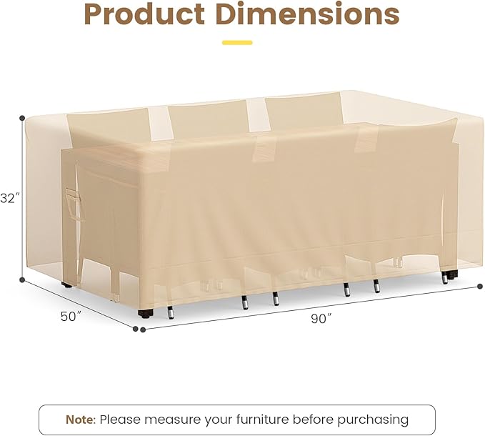 Tangkula Patio Furniture Covers, Outdoor Table Cover Waterproof with Padded Handle & Click-Close Straps, Air Vent, Heavy Duty PU, Rectangle Patio Cover for Outdoor Furniture, 90" W x 50" D x 32" H