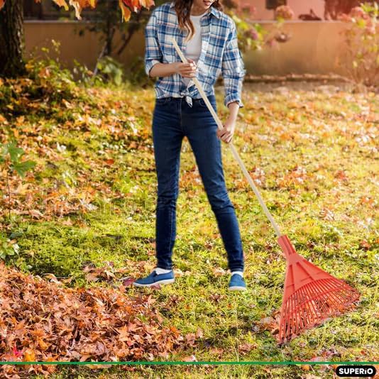 Superio Kids & Adult Rakes with Hardwood Handle, Durable Plastic Head to Sweep Leaves in Lawn and Tidying Up The Garden, Kids Size 34" Adult Size 61"