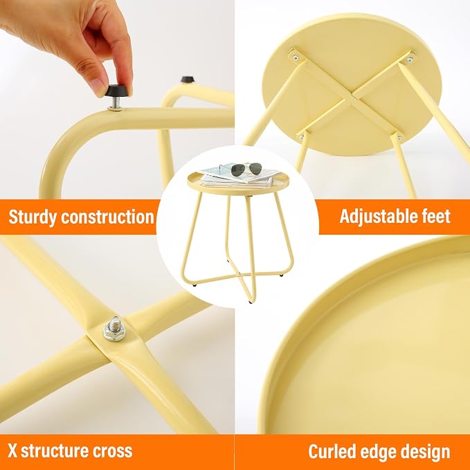 LITA Outdoor Side Table Metal Steel Weather Resistant Round End Table for Patio Balcony Living Room, Small Lightweight Weatherproof Accent Table,Yellow,Modern