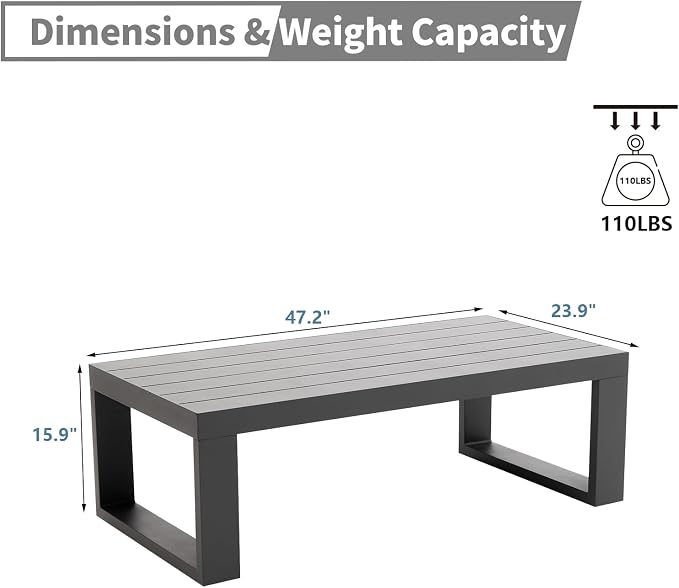 Patio Coffee Table, Grey, Aluminum Rectangle