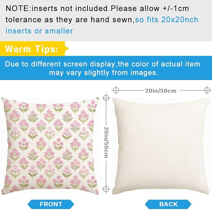 RABUSOFA Pink Vintage Floral Summer Pillow Covers Set of 2,Seasonal Flower Oudtdoor Decorative Throw Cuchion Cases Spring Summer Decorations for Home Patio Couch Decor 20x20 Inch