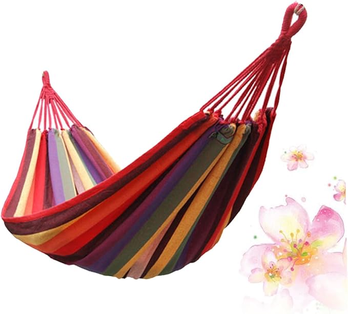 DOITOOL Portable Canvas Hammock Swing for Outdoor Camping and Garden Use, 190x85cm Striped Hanging Chair with Lightweight Design, Suitable for Patio, Backyard, and Travel