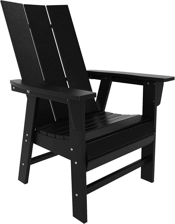 WestinTrends Ashore 7 Pieces Adirondack Outdoor Dining Set, All Weather Poly Lumber Slatted Modern Farmhouse Outdoor Furniture Set, 71" Trestle Dining Table and 6 Adirondack Dining Chair, Black