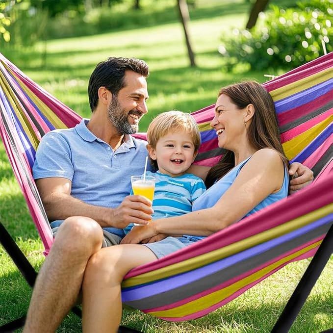 Double Hammock, Heavy Duty Portable, 500 lb Weight Capacity, Perfect for Both Indoors and Outdoors, 2 Person Hammock with Carrying Bag, Wide Red