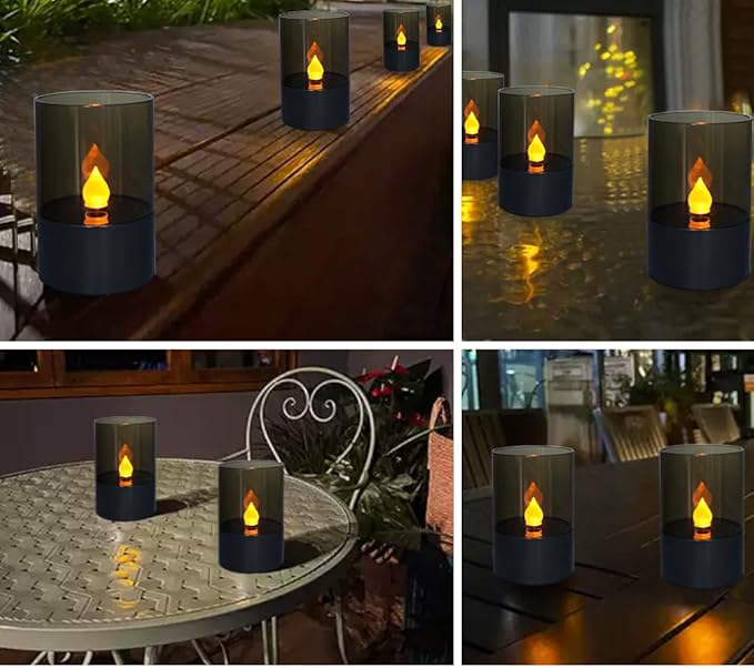 Bright Zeal Gray Solar Flickering Candle – 4.5" 4-Pack, Waterproof LED Flameless Outdoor Pillar Lights for Pathway, Garden & Patio, Spring & Summer Decor