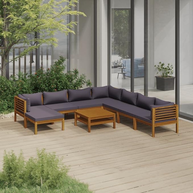 Patio Lounge Set with Cushion,Patio Furniture Sets,Patio Conversation Sets,Outdoor Furniture Sets,for Garden,Backyard,Outdoor,9 Piece Solid Acacia Wood