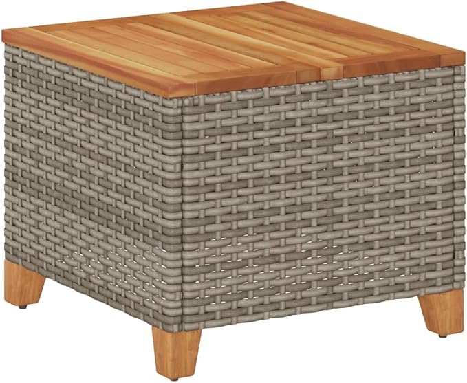 Square Outdoor Side Table, Small Patio Garden Coffee Table with Synthetic Poly Rattan, Compact Accent Table for Balcony Backyard, 17.7 x 17.7 x 14.6 Inches, Gray and Brown