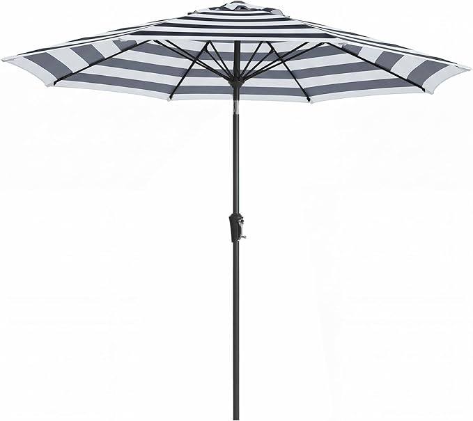 JEAREY 9FT Outdoor Patio Umbrella, Market Table Umbrella with 8 Fiberglass Ribs, Pool Umbrella with Tilt and Crank, UV Protection Lightweight & Wind-Resistant for Lawn, Garden, Deck and Backyard, Black-White Stripe