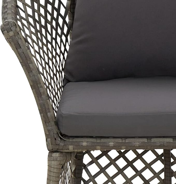 2 Piece Small Grey PE Rattan Garden Lounge Chair Set with Cushions, 16.5"x17"x14.4" Modern Compact Outdoor Patio Furniture for Balcony Apartment and Sunroom