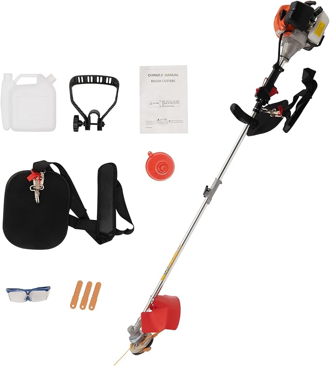 2 Stroke 33cc Gasoline Weed Trimmer Brush Cutter Lawn Edger Grass Weed Eater, Gas Weed Trimmer Gas Weedeaters Grass Trimmer Cordless Gasoline Power w/ 2 Blade Heads