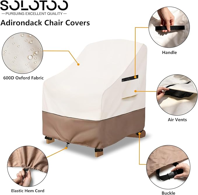 Adirondack Chair Covers Waterproof Heavy Duty Patio Furniture Covers, 34W x 37D x 36H Inches Outdoor Chair Cover 2 Pack (Beige)