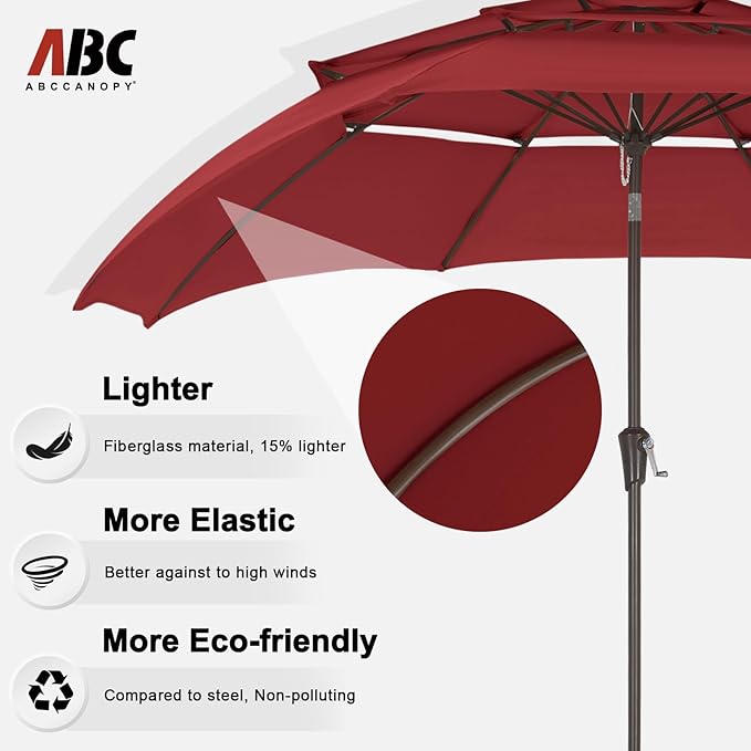 ABCCANOPY 9Ft 3 Tiers Market Umbrella, Outdoor Table Umbrella for Patio, Deck, Backyard (Burgundy)