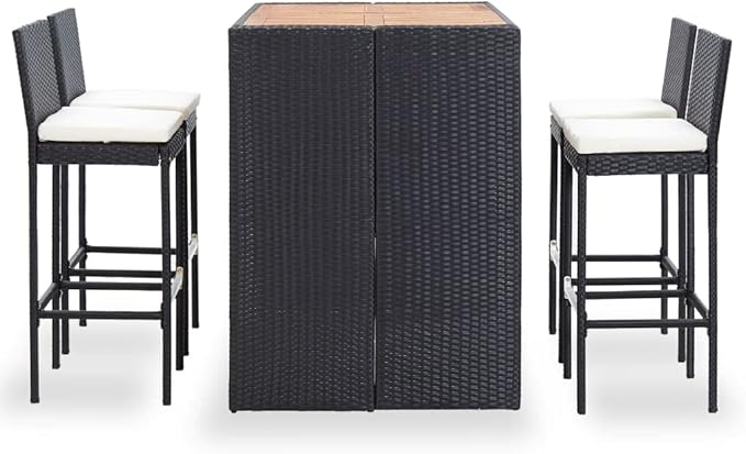Patio Bar Set with Cushions,Patio Lounge Set,Outdoor Furniture,Outdoor Furniture Sets,Patio Conversation Sets,for Garden,Deck,Backyard,5 Piece Poly Rattan Black